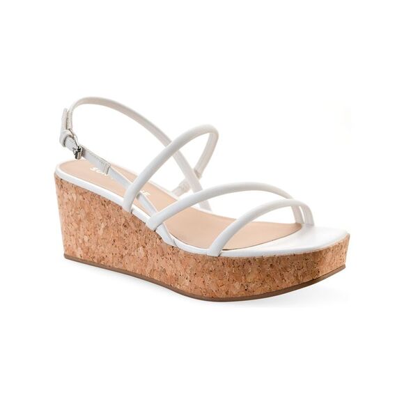 SUN STONE Womens White 1" Platform CorkBella Toe Wedge Slingback Sandal 10 M - Picture 1 of 4
